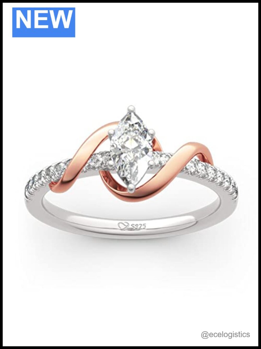 Sterling Silver Marquise Cut Promise Ring Engagement Two Stone Ring